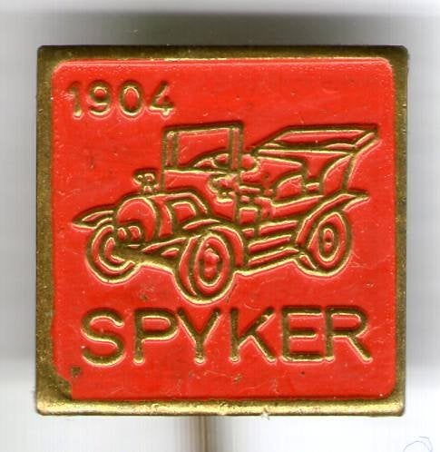 Spyker 1904 rood op koper auto speldje ( D_040 ), Verzamelen, Verzenden, Zo goed als nieuw, Transport, Speldje of Pin