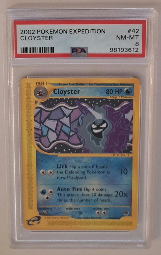 2002 Pokémon Expedition Cloyster #42 PSA 8, Ophalen of Verzenden, Zo goed als nieuw, Losse kaart