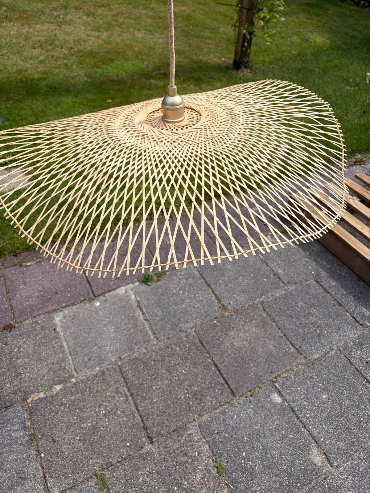 Rotan hanglampenkap, ibiza vibe. Doorsnede 75 cm, Ophalen, Overige materialen, E27 (groot), Zo goed als nieuw