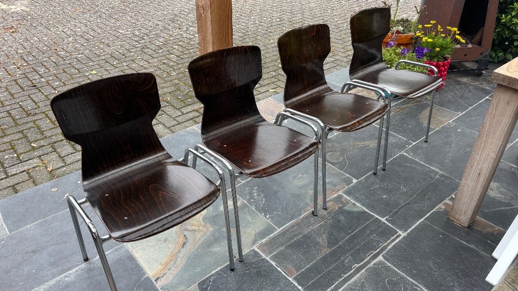 4 Vintage stoelen OBO Eromes Wijchen 6409, Ophalen, Gebruikt, Bruin, Vintage