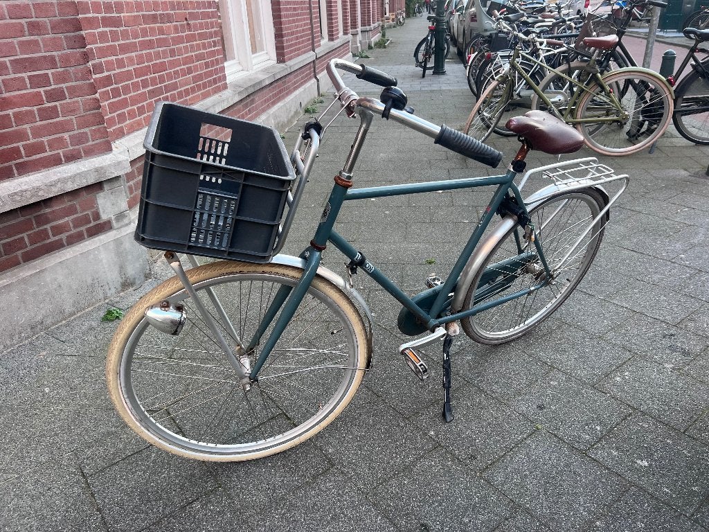 Union Flow – blauw – lichte en snelle stadsfiets met krat, Terugtraprem, Gebruikt, 53 tot 57 cm, Ophalen