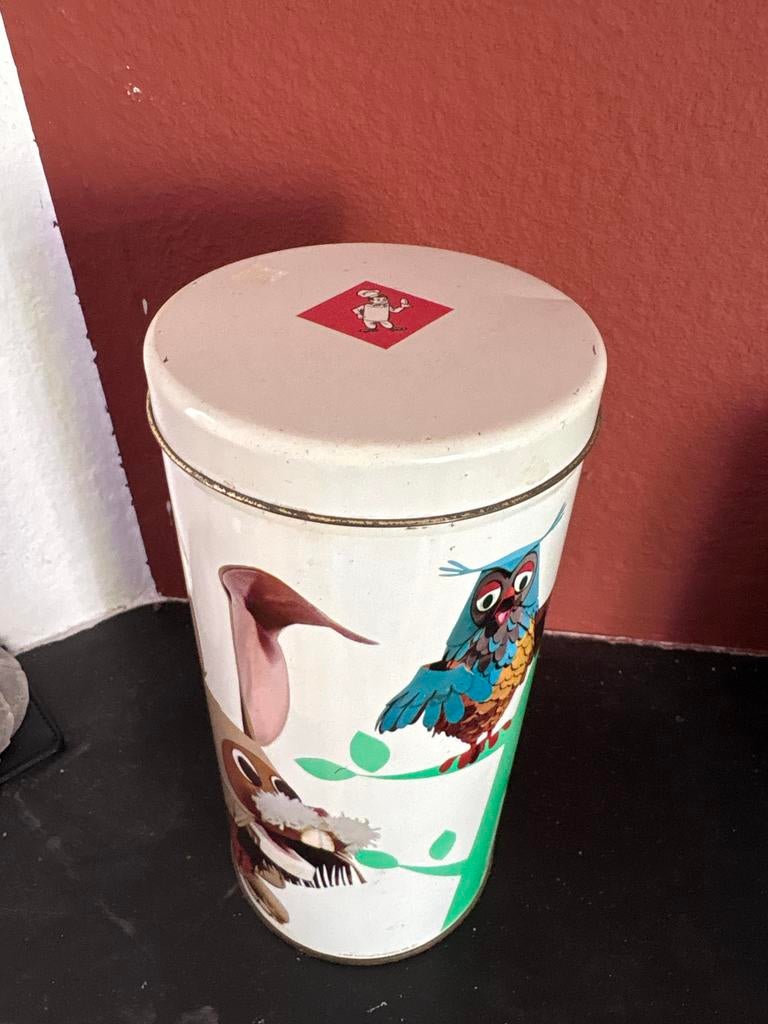 Vintage Verkade blik met dierenprint, Ophalen of Verzenden, Gebruikt, Koek(jes), Verkade