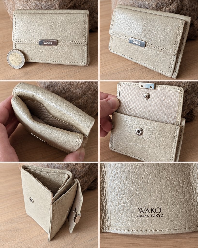 OPRUIMING! WAKO Ginza Luxe Leren Mini Portemonnee, Overige merken, Gebruikt, Beige, Ophalen of Verzenden