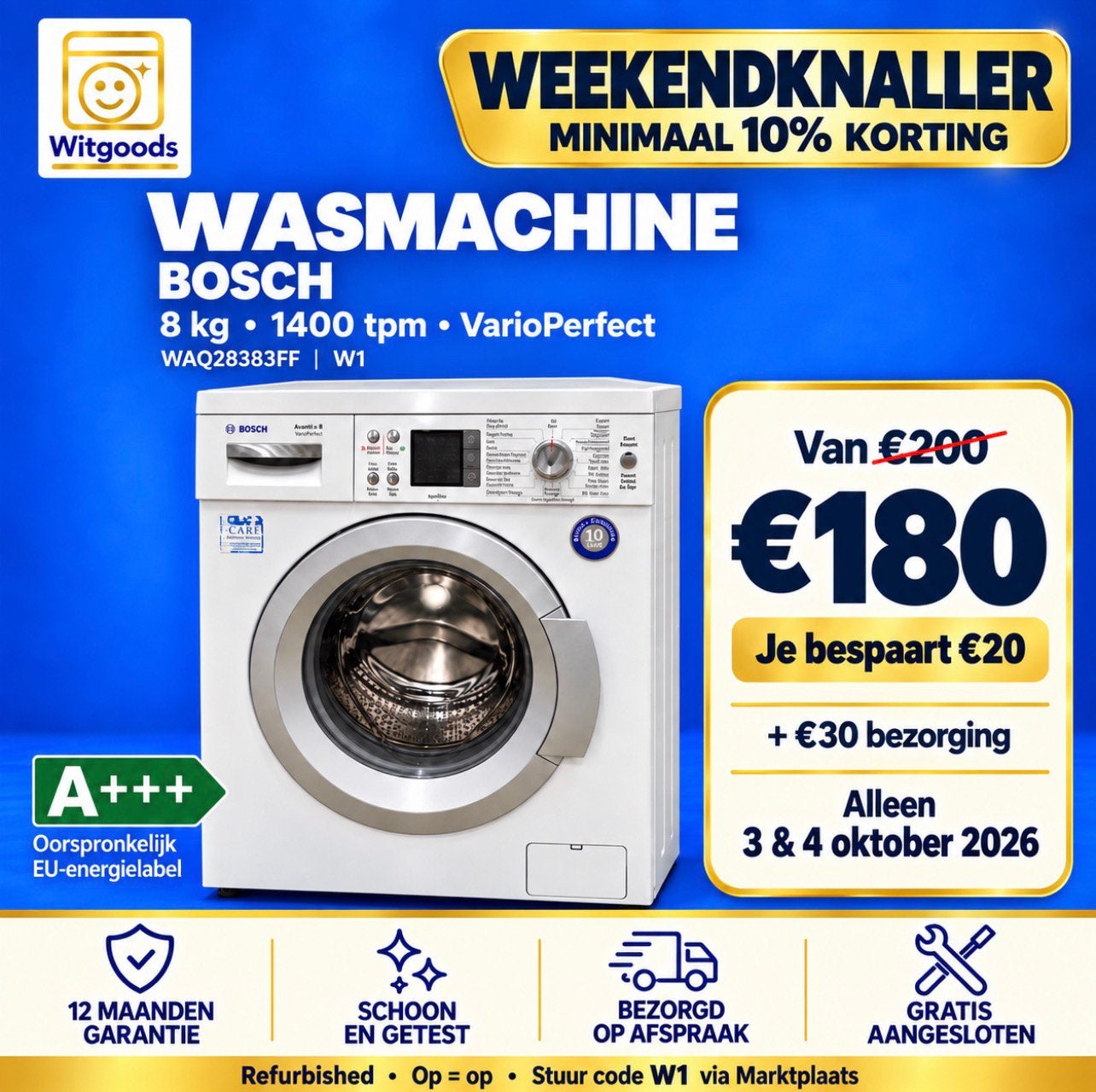 ✅RUIME ! 8kg BOSCH Wasmachine A+++ met 12 maanden GARANTIE