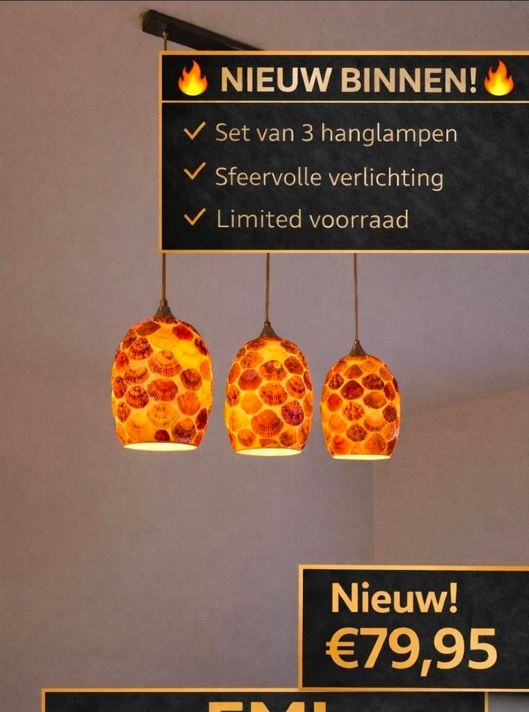 Moderne hanglamp set van 3 – warm licht – nieuw – EMI Outlet, Overige materialen, Onbekend, Nieuw, Ophalen of Verzenden
