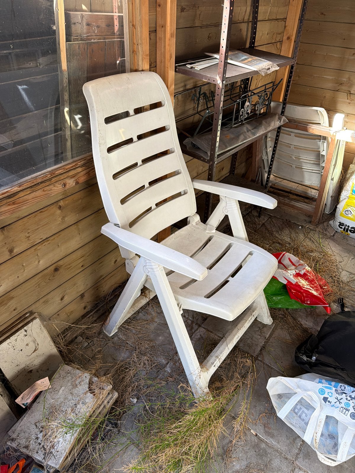 2x Witte verstelbare tuinstoelen van kunststof, Ophalen of Verzenden, Gebruikt, Kunststof, Verstelbaar