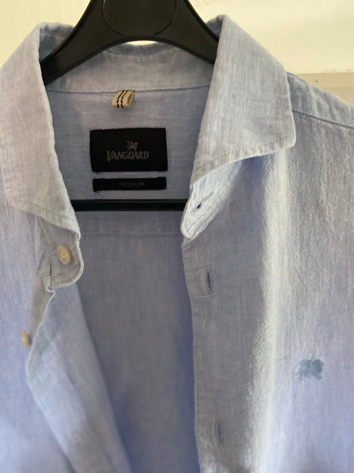 Vanguard Lichtblauw Linnen Blend Overhemd Maat M 40 Getaille, Verzenden, Zo goed als nieuw, Blauw, Halswijdte 39/40 (M)
