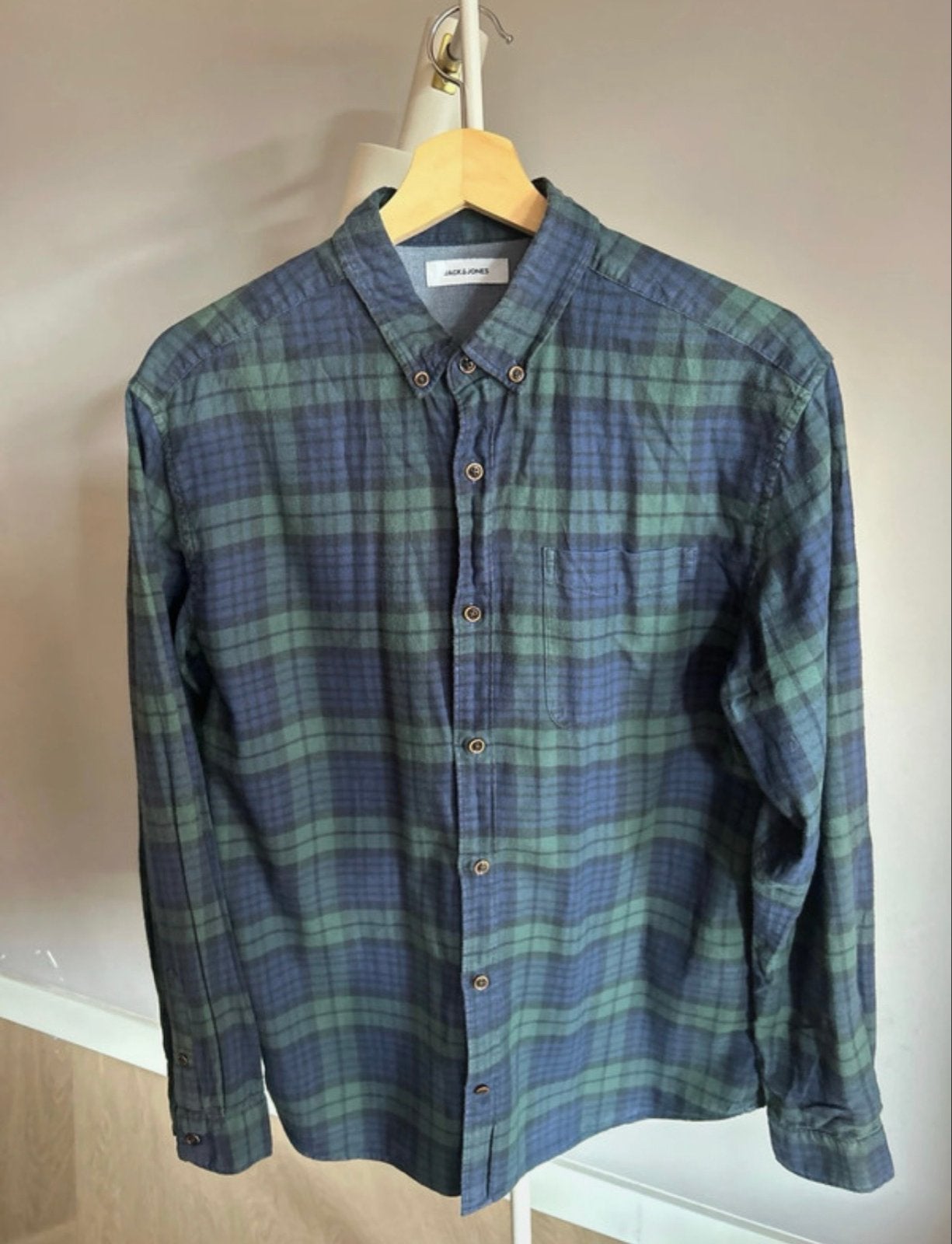 Jack & Jones Washington Flannel Shirt - Groen/Blauw Geruit, Kleding | Heren, Overige Herenkleding, Ophalen of Verzenden, Zo goed als nieuw