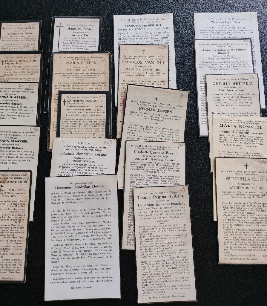88 oude bidprentjes Geboren Weurt (Gld), Verzamelen, Ophalen of Verzenden