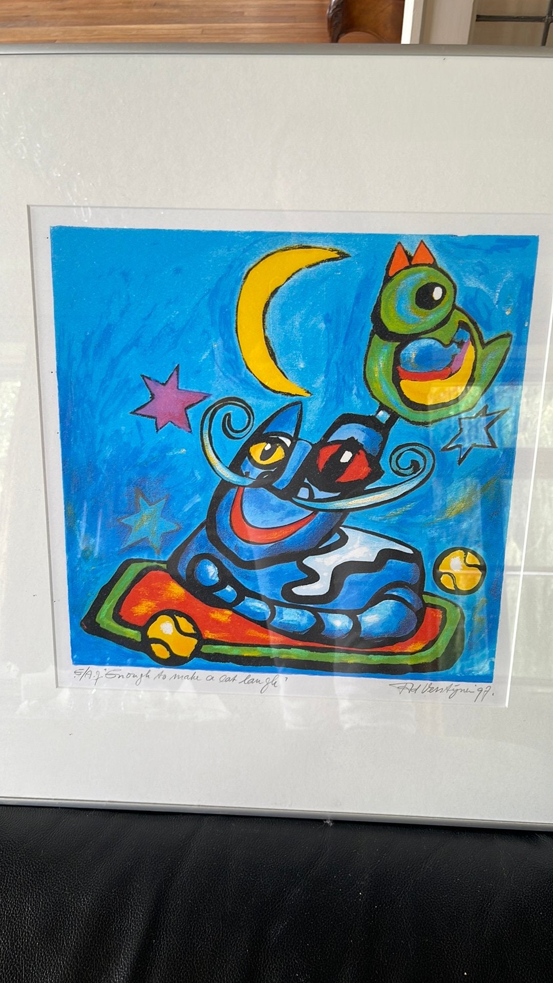 Schilderij Ad Verstijnen 97, lachende kat, 58x62 incl lijst, Ophalen