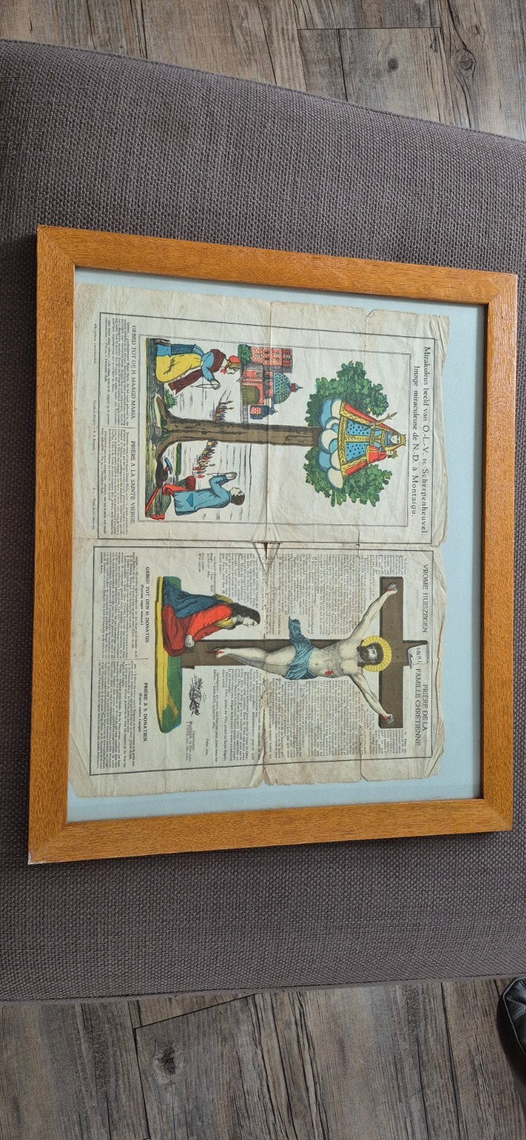 Oude religieuze prenten in lijst - Montaigu & Christus, Antiek en Kunst, Ophalen of Verzenden