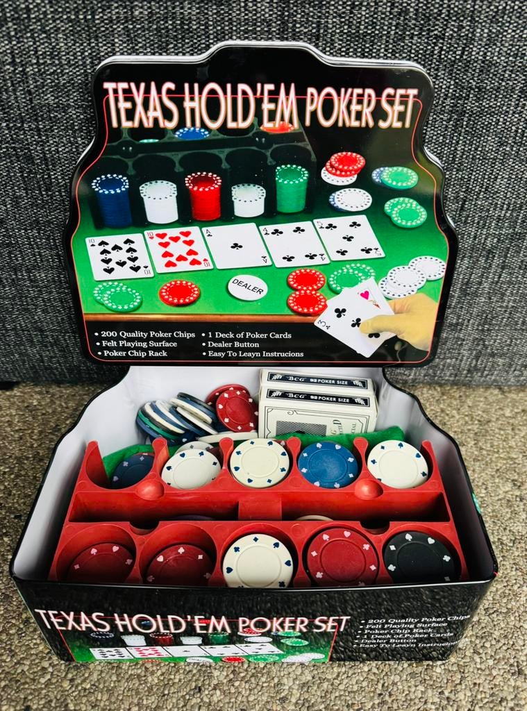 Texas Hold ‘em poker set - compleet en nieuw, Hobby en Vrije tijd, Gezelschapsspellen | Bordspellen, Vijf spelers of meer, Ophalen of Verzenden