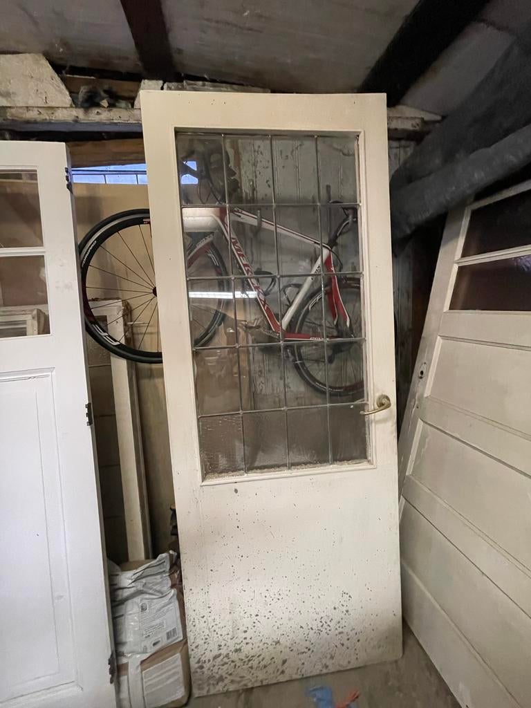 Oude binnendeur met glas in lood - opknapper, Doe-het-zelf en Verbouw, Deuren en Horren, Gebruikt, Binnendeur, 200 tot 215 cm