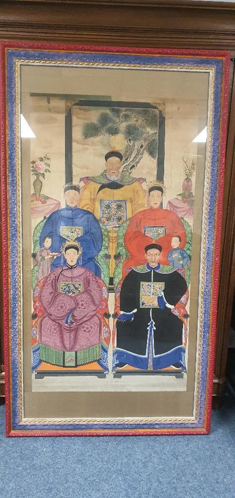 Chinees voorouderportret ingelijst, Antiek en Kunst, Ophalen