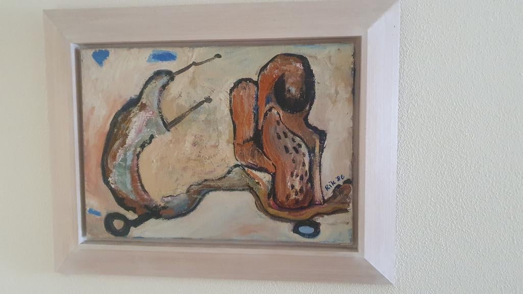 Rik v. Iersel 3 tekeningen en schilderij op doek allen uniek, Antiek en Kunst, Ophalen of Verzenden