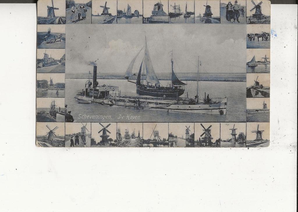 Scheveningen Mo;enkaart Haven met zeillogger Sch 34 1906, Ophalen of Verzenden, Voor 1920, Gelopen, Zuid-Holland
