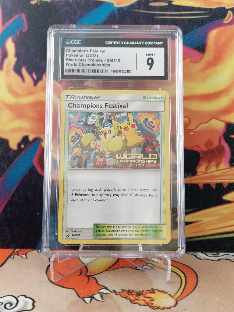 CGC 9 Champions Festival - SM148 - World Championships 2018, Hobby en Vrije tijd, Ophalen of Verzenden, Nieuw, Losse kaart, Foil