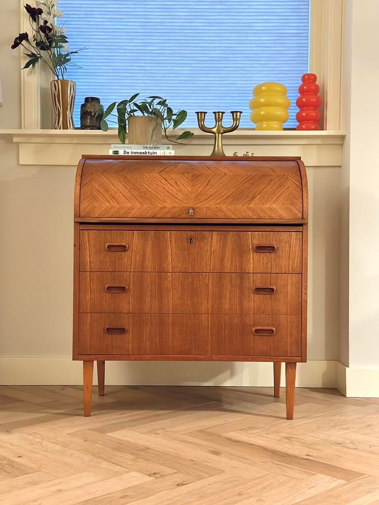 Vintage secretaire hout ingelegd jaren 50/60 Deens, Ophalen of Verzenden, Gebruikt, Vintage