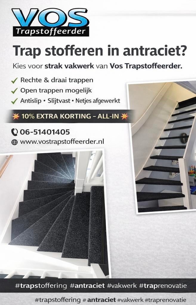 Trap bekleden leggen stofferen All-In 295,-EURO!!!!!!, Diensten en Vakmensen, Garantie, Tapijt of Kunststof