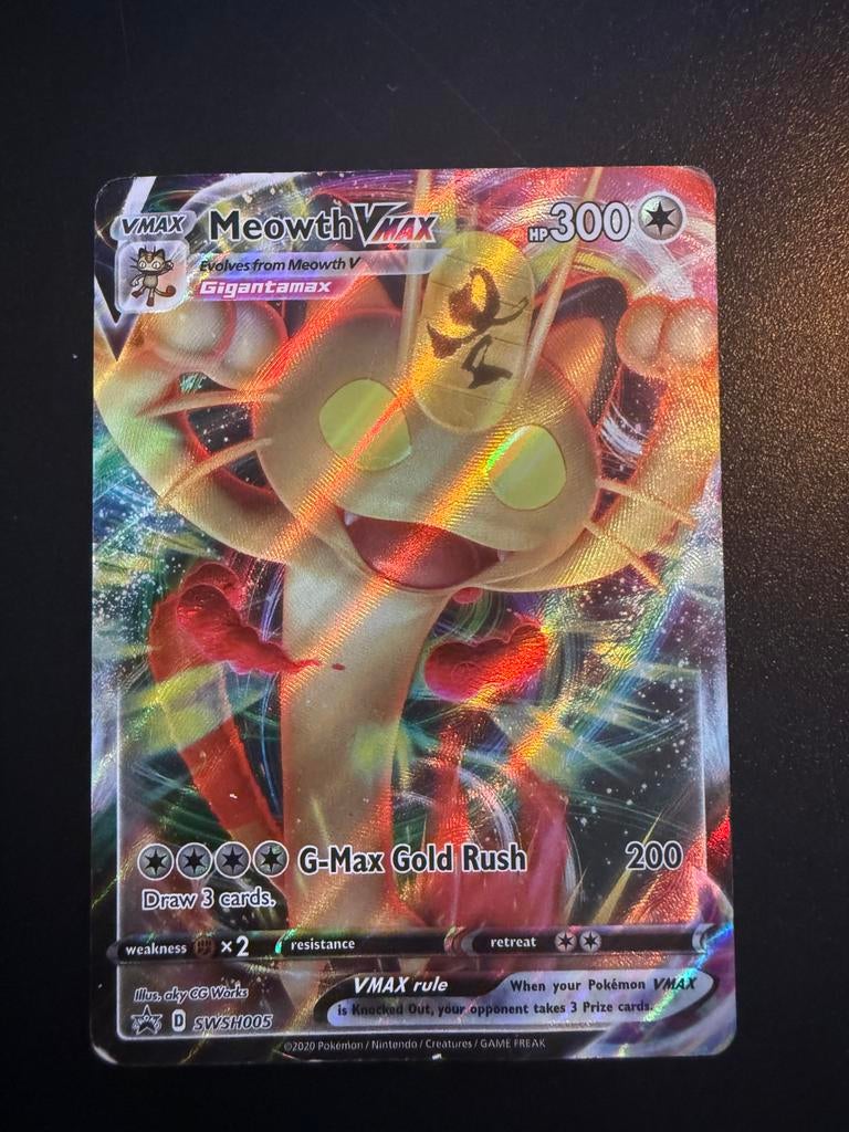Meowth Vmax SWSH005, Ophalen of Verzenden, Gebruikt