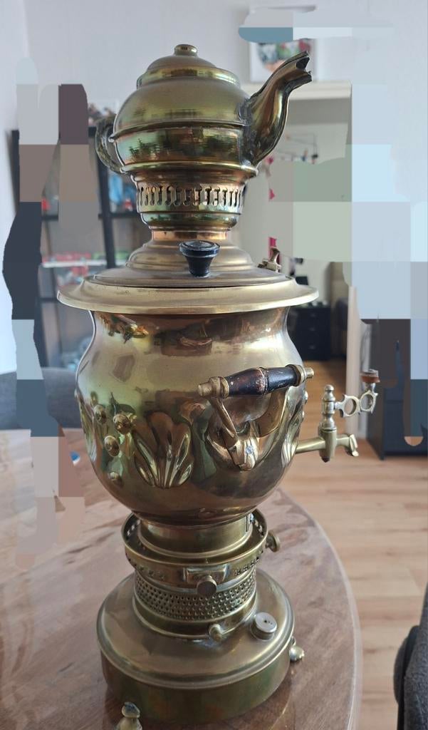 Antieke samovar met theepot, Ophalen of Verzenden, Koper