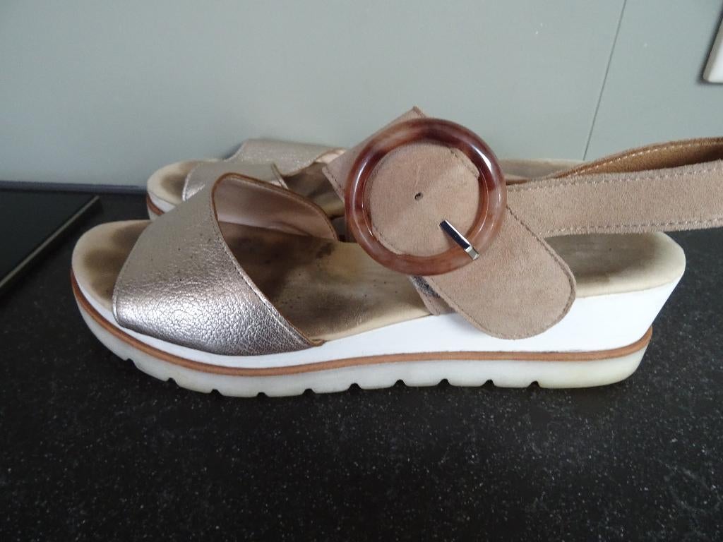 GABOR maat 9=43, leren sandalen., Beige, Gabor, Zo goed als nieuw, Sandalen of Muiltjes