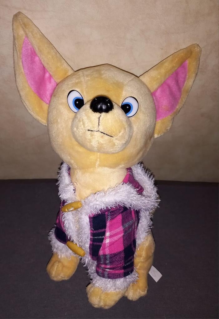Mooie Chihuahua knuffel met zacht geruit jasje - zgan!, Ophalen of Verzenden, Zo goed als nieuw, Hond
