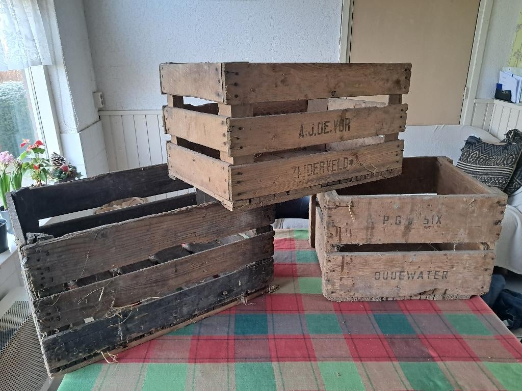 3 oude veilingkistjes, Huis en Inrichting, Ophalen, Minder dan 50 cm, Gebruikt, 50 tot 100 cm