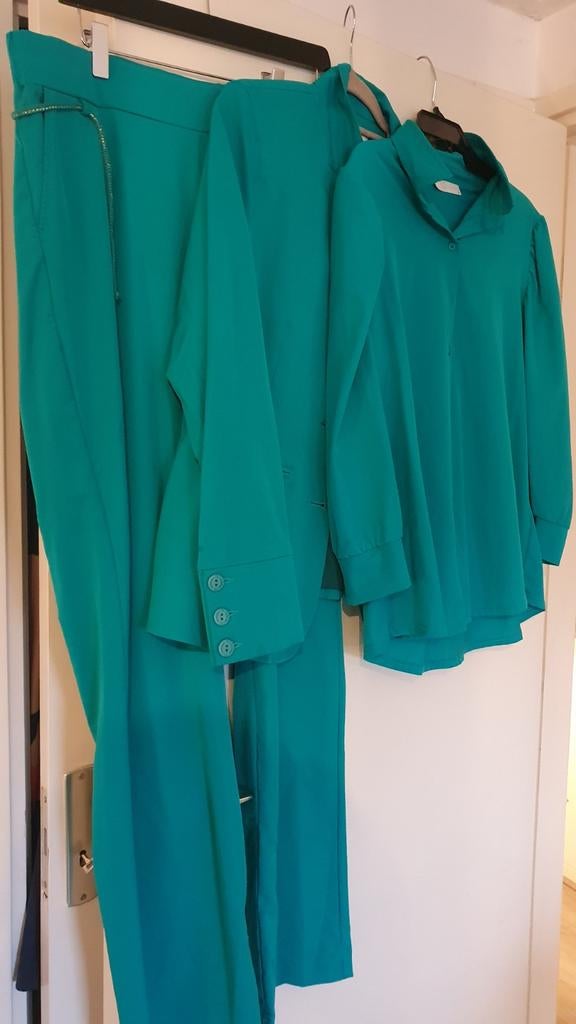 Turquoise 3-delig pak Colbert, Blouse & Broek, Kleding | Dames, Kostuum of Pak, Maat 46/48 (XL) of groter, Ophalen of Verzenden
