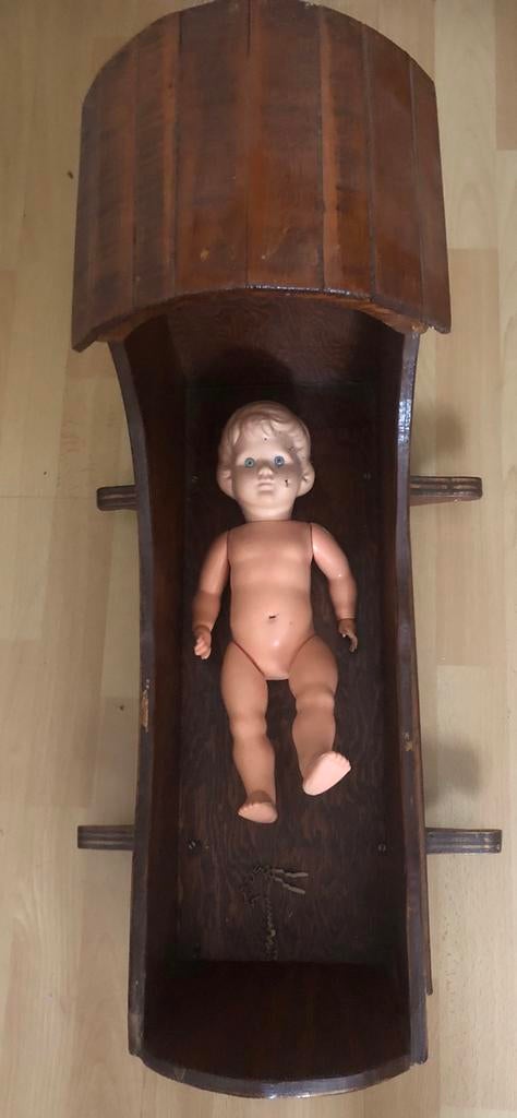 Vintage houten poppenbed, Ophalen of Verzenden