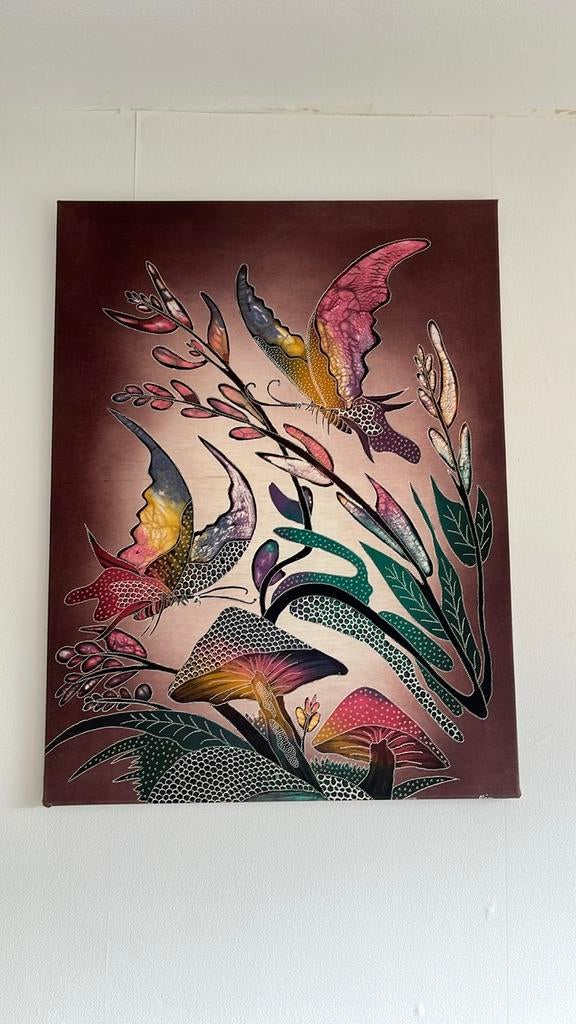 Batik schilderij “vlinders” van Alin 1970, Ophalen of Verzenden