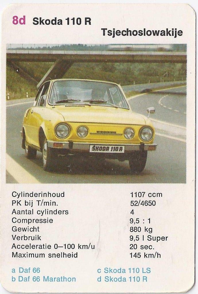Kw3074 autokaartje 8d skoda 110 r, Verzenden, Zo goed als nieuw, Auto's