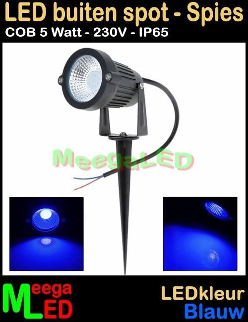 LED spot grondspot LEDspot spies spike pin 5W 230V Blauw, Metaal of Aluminium, Ophalen of Verzenden, LED Tuinspot op Spies, Led