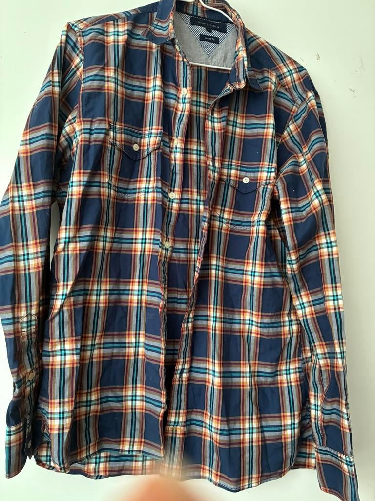 Tommy Hilfiger ruitbloes maat M blauw rood geel turquoise, Ophalen of Verzenden, Zo goed als nieuw, Blauw
