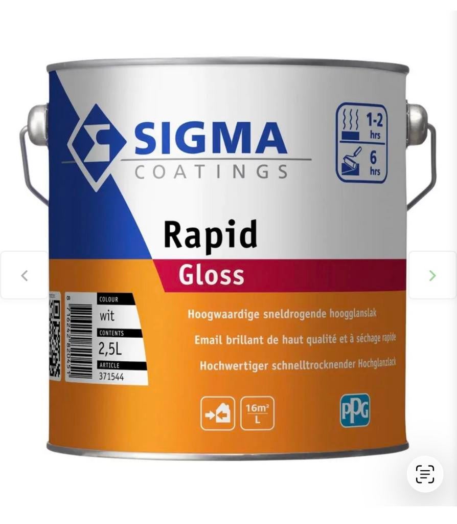Sigma Rapid Gloss 2.5L Ral 9001 Creme A-Klasse Buiten Nieuw, Verzenden, Nieuw, Wit