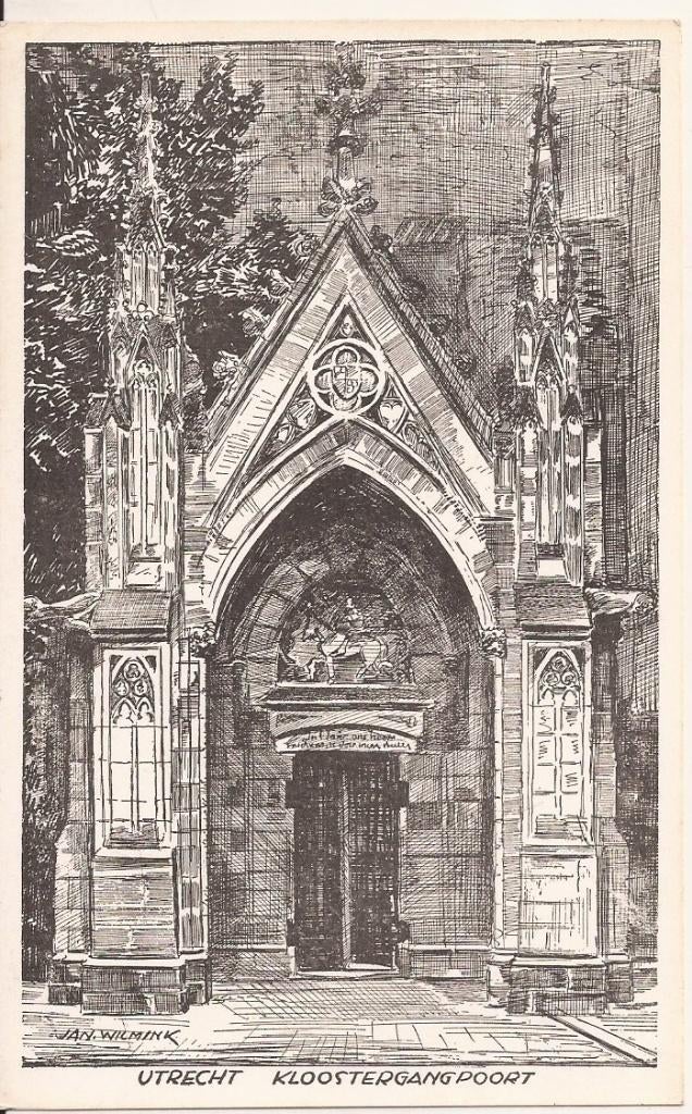Utrecht Kloostergangpoort Tekening Jan Wilmink 1944, Ophalen of Verzenden, 1940 tot 1960, Ongelopen, Utrecht