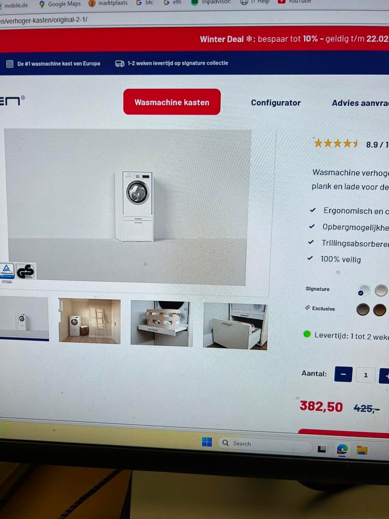 Wasmachine kast, Ophalen of Verzenden, Zo goed als nieuw, 1200 tot 1600 toeren, 85 tot 90 cm