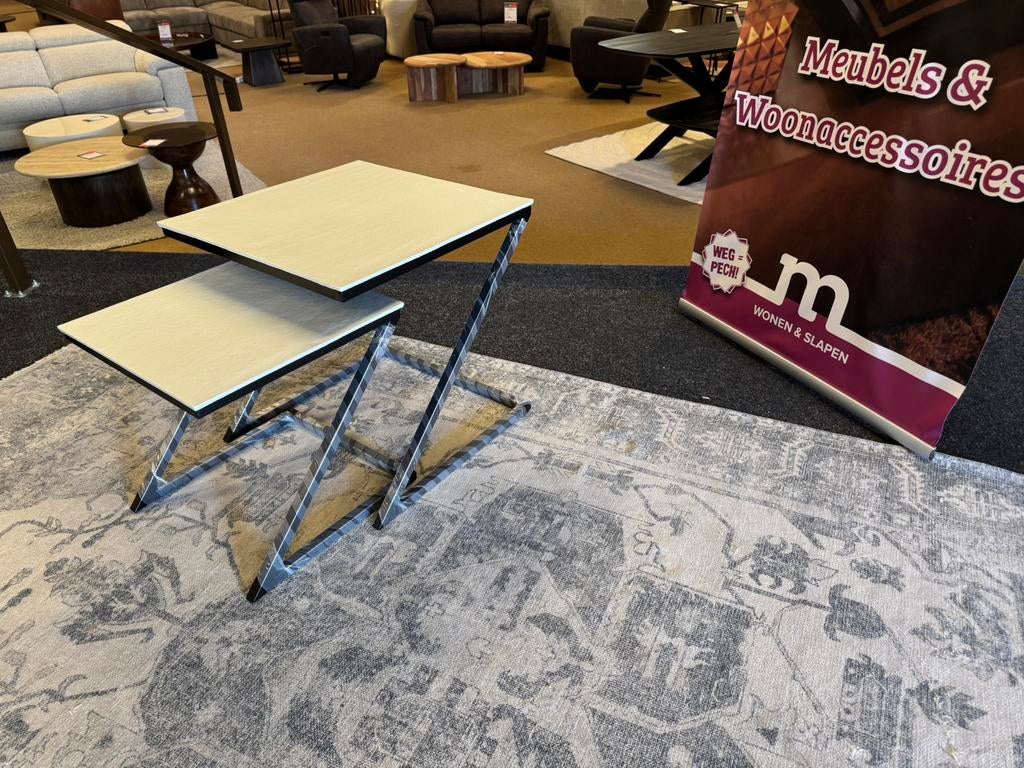Salontafel wit 2-delig metaal Direct/Leverbaar Nu voor €49,-, Huis en Inrichting, Tafels | Salontafels, Ophalen, Vierkant, Nieuw