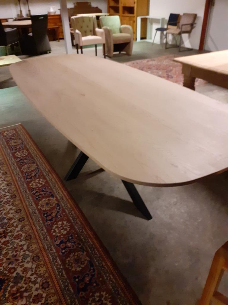 Massief eiken tafel 240x100 stadion model.NIEUW., Ophalen, 100 tot 150 cm, Vijf personen of meer, Overige vormen