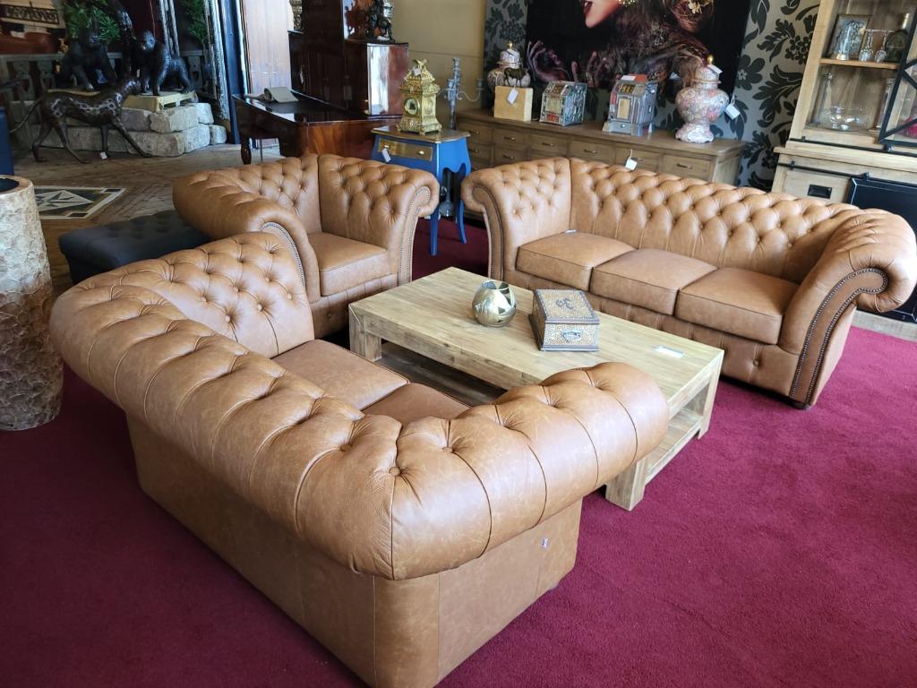 Chesterfield set 3-2-1 rundleder nieuw inkl.levering, Verzenden, Nieuw, Leer