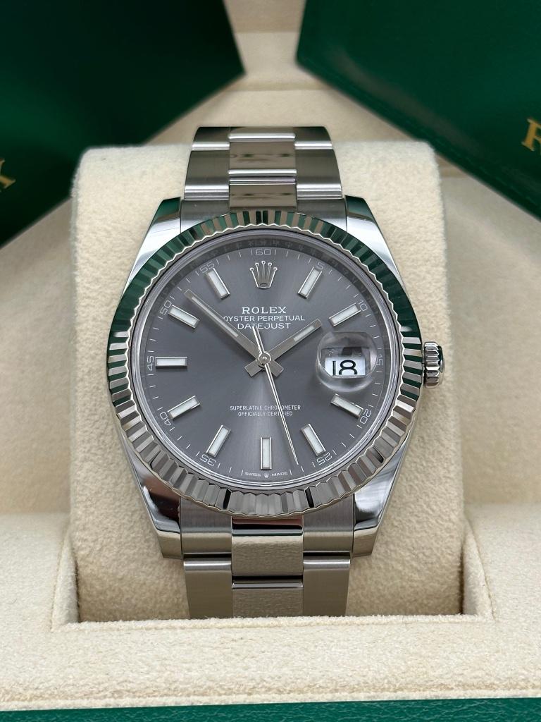 Rolex Datejust 41 Grey Dial | Fluted Bezel | Oyster | Nieuw, Staal, Polshorloge, Nieuw, Ophalen of Verzenden