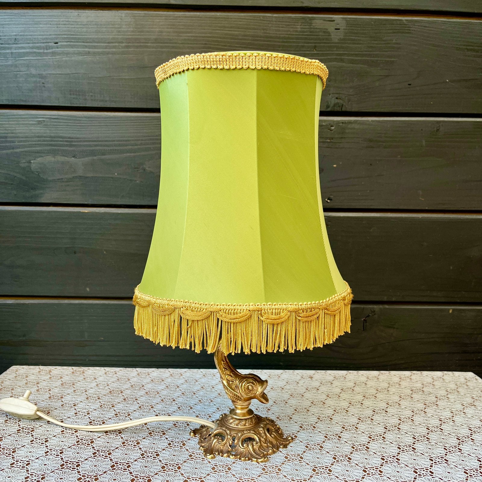 Vintage Hollywood Regency Tafellamp – Messing Vis – Jaren 70, Metaal, 20 cm, Tafellamp, Ophalen of Verzenden