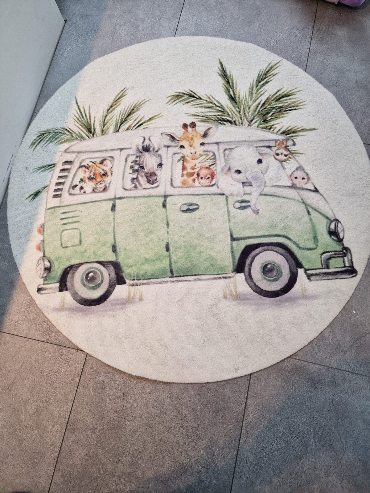 Rond vloerkleed met dieren in busje - Kinderkamer, Ophalen, Gebruikt, Kinderkamer, Speels, Dieren, Bohemian, Rond