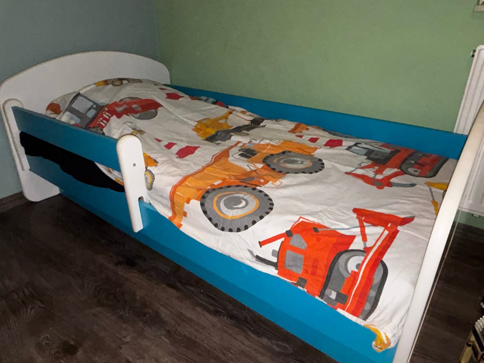 Kinderbed 160x90 met bedlade - bouwvoertuigen thema, Kinderen en Baby's, Ophalen, Gebruikt, 70 tot 85 cm, 140 tot 160 cm