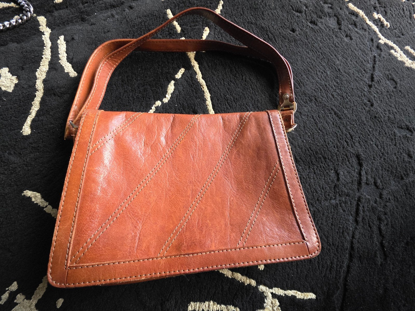 Vintage bruine leren handtas, Sieraden, Tassen en Uiterlijk, Tassen | Damestassen, Ophalen of Verzenden, Gebruikt, Bruin, Handtas