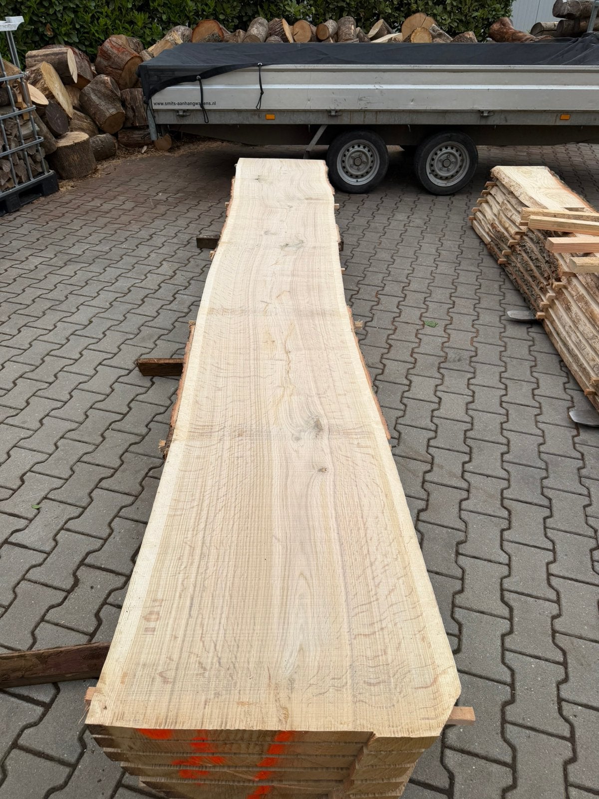 Eiken schaaldelen 380x40/60x3,5 cm, Ophalen, Zo goed als nieuw, 250 cm of meer, Balken
