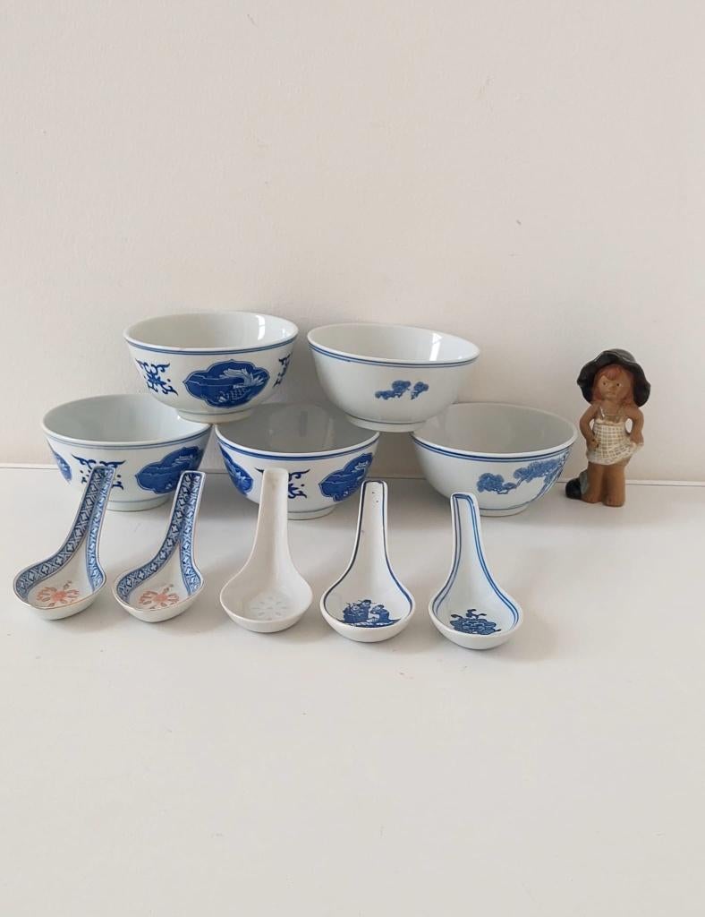 5 Chinese porselein rijstkom soep kom rijst vintage, Eu, Eu, Nieuw, Ophalen of Verzenden