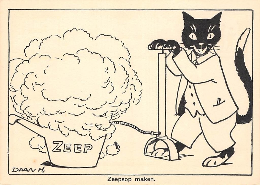 Fantasie Daan Hoeksema Humor Zeepsop maken, Verzamelen, Ophalen of Verzenden, 1920 tot 1940, Ongelopen, Hond of Kat