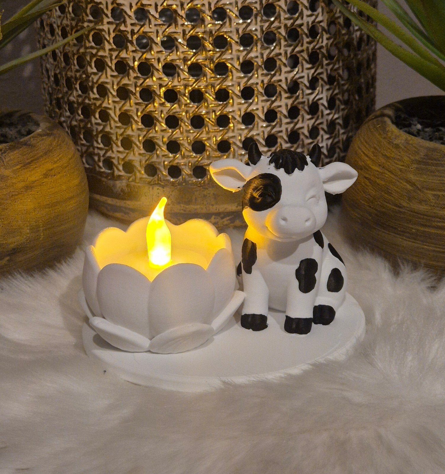 Schattige Koe Lichtjeshouder met LED Lampje - 3D Geprint, Ophalen of Verzenden