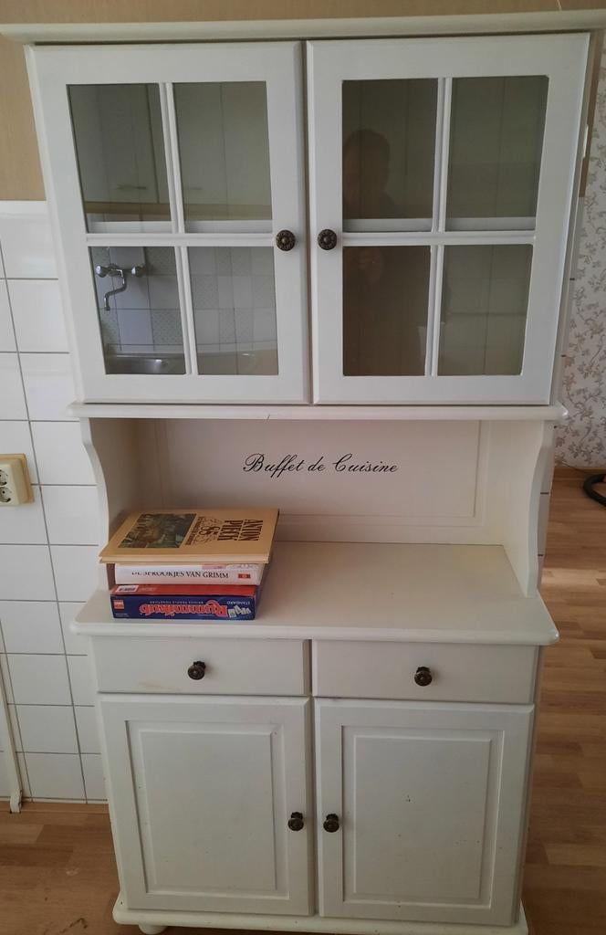 Buffetkast wit met glazen deuren en lades, Ophalen, Gebruikt, Met deur(en), Glas